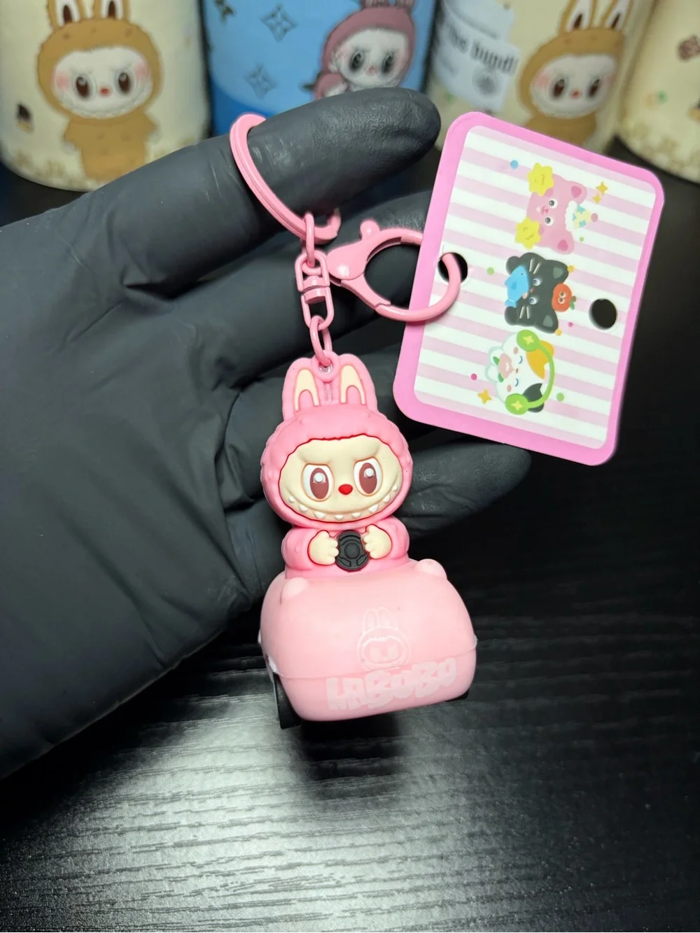 Cute Pink Labubu Pull-Back-N-Go Car Keychain/ Bag Charm (See Video)